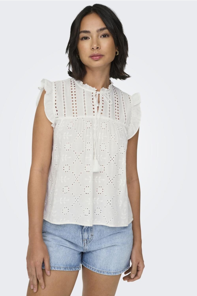 ONLREVA LIFE S/L EMB TOP WVN NOOS 15218460 Cloud Dancer